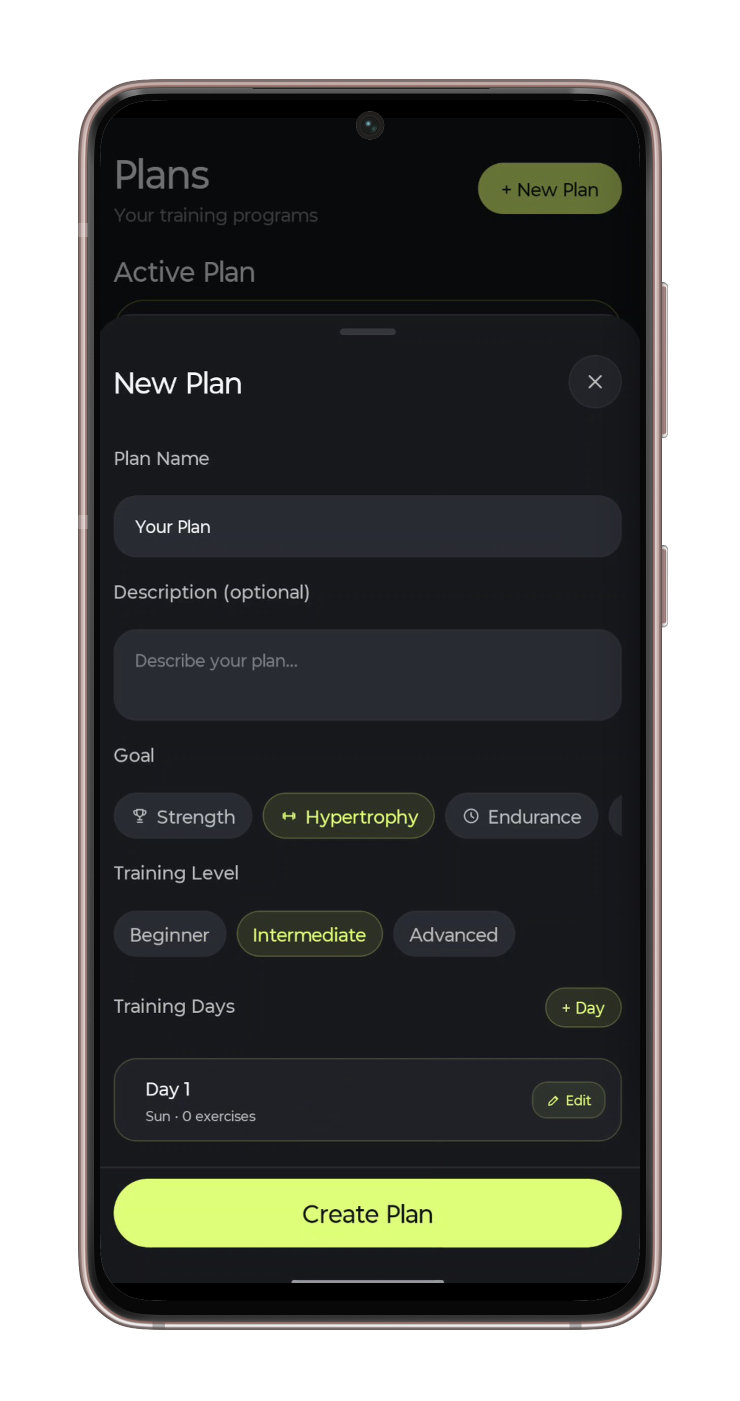 FitLuma training habits screen