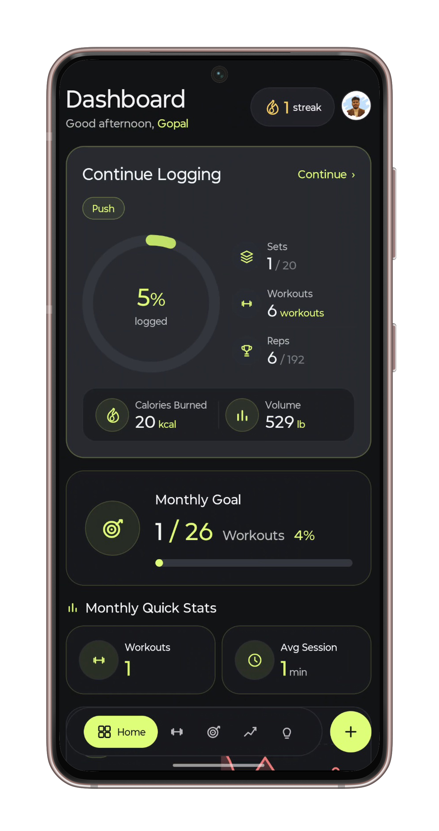 FitLuma dashboard screen