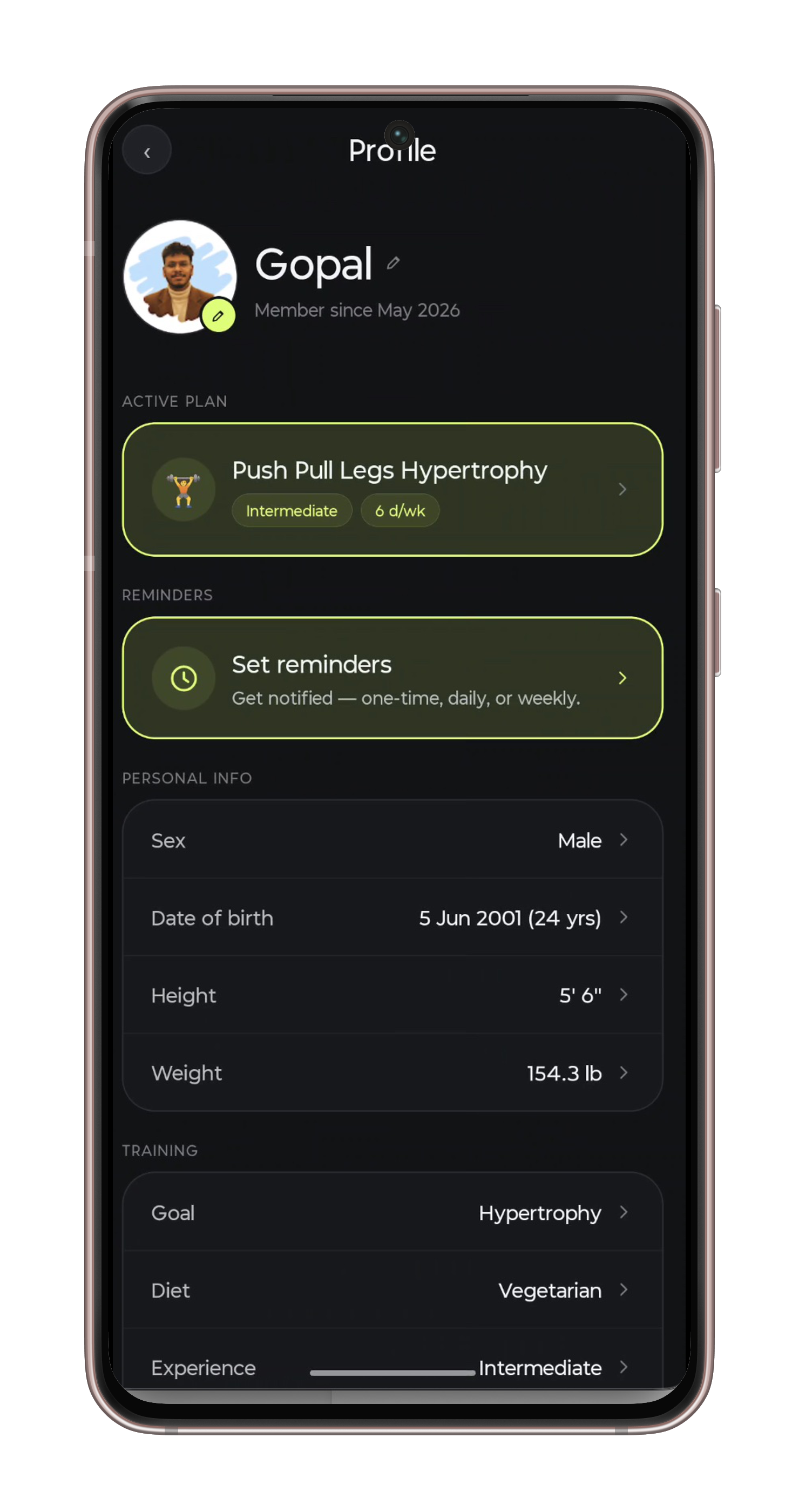 FitLuma continue logging dashboard screen