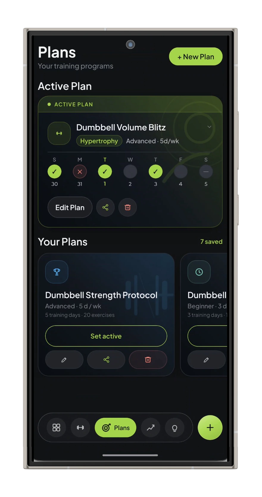 FitLuma workout plans screen