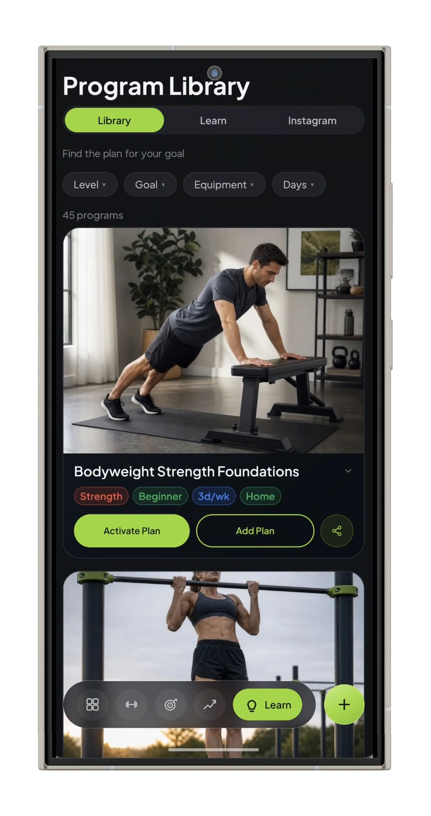 FitLuma program library screen